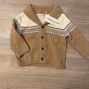Janie and Jack Tan and White Kids Cardigan